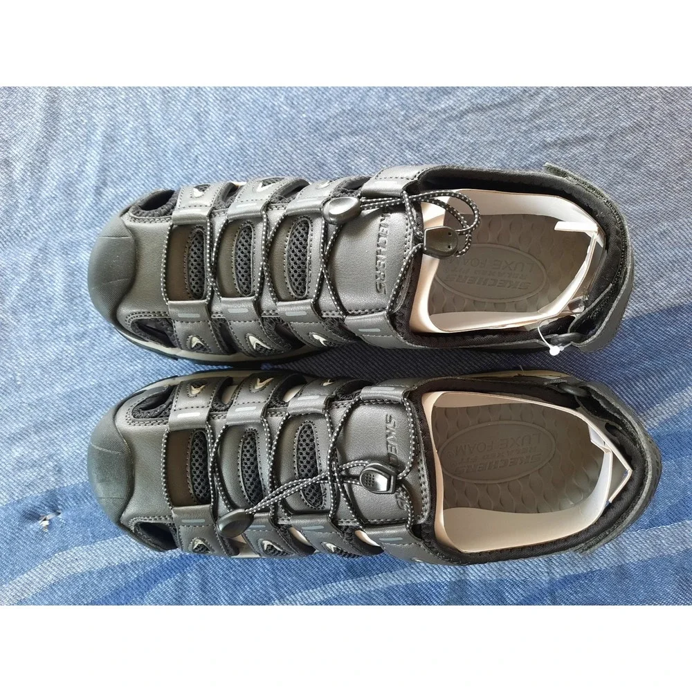 Skechers Relaxed Fit Luxe Foam Mens Grey Fisherman Sandals 204111 Size 11